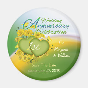 Wildflower Hearts 1st Wedding Anniversary Party Magnet