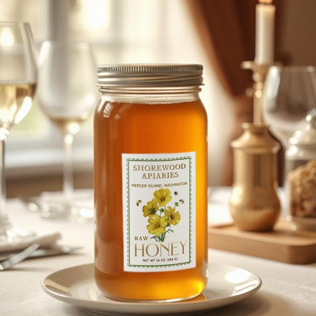 Wildflower Honey 2x3" Realistic Bees Dashed Border Food Label (Creator Uploaded)