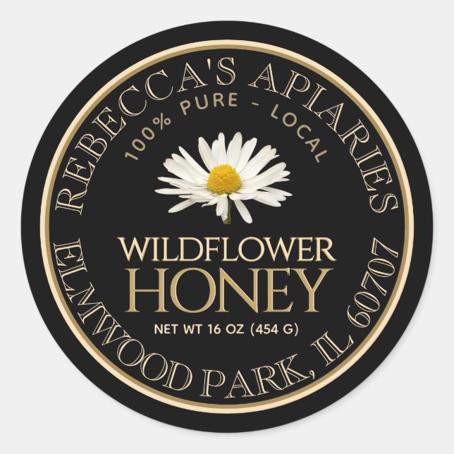 Wildflower Honey Black Daisy Custom Product Label (Front)
