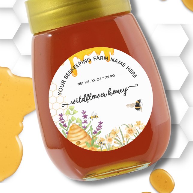 Wildflower Honey Jar Labels | Honeybee Bee Apiary (Creator Uploaded)