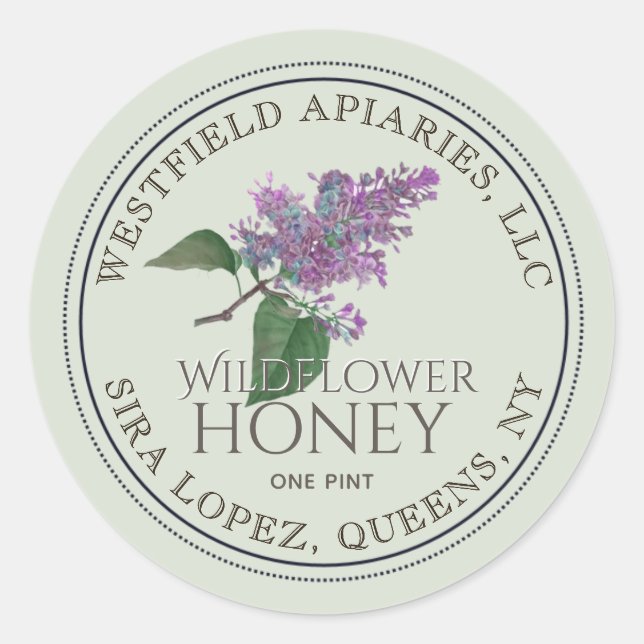 Wildflower Honey Jar Purple Lilac Flower Classic Round Sticker (Front)