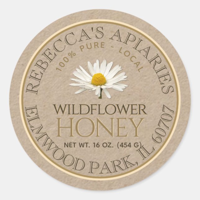 Wildflower Honey Kraft Daisy Custom Product Label (Front)