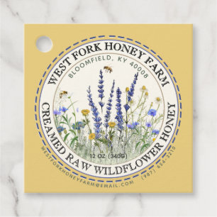 Wildflower Honey Label with Bees Dashed Border