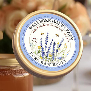 Wildflower Honey Label with Bees Dashed Border