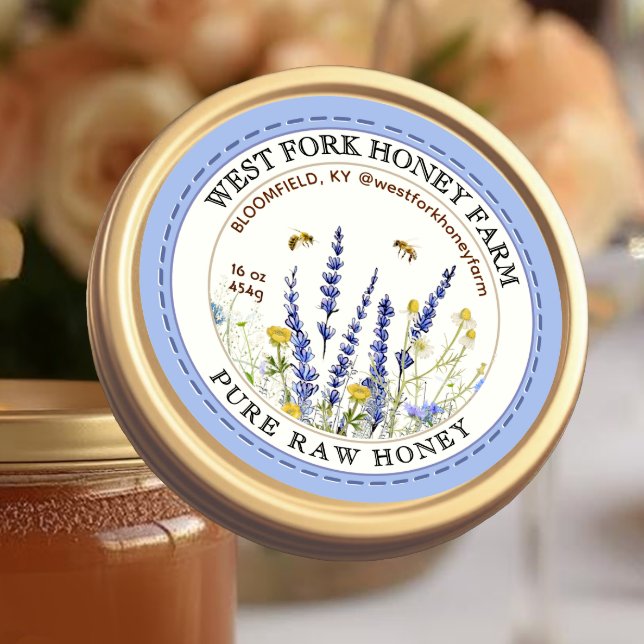 Wildflower Honey Label with Bees Dashed Border (Creator Uploaded)