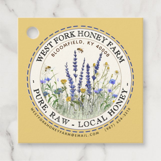 Wildflower Honey Label with Bees Dashed Border (Front)