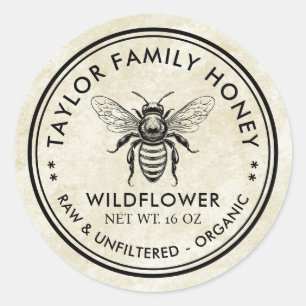 Wildflower honey label with honey bee