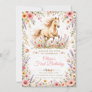 Wildflower Horse First Birthday Watercolor Invitation