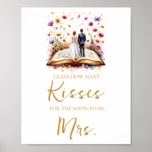 Wildflower How Many Kisses Bridal Shower Game Sign