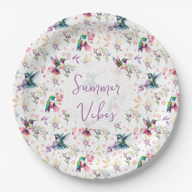 Wildflower & Hummingbird Summer Vibes Paper Plate (Front)