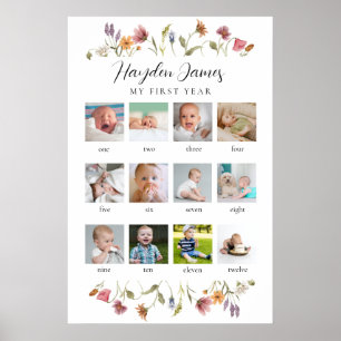 Wildflower in Bloom First Year Birthday Photo  Poster