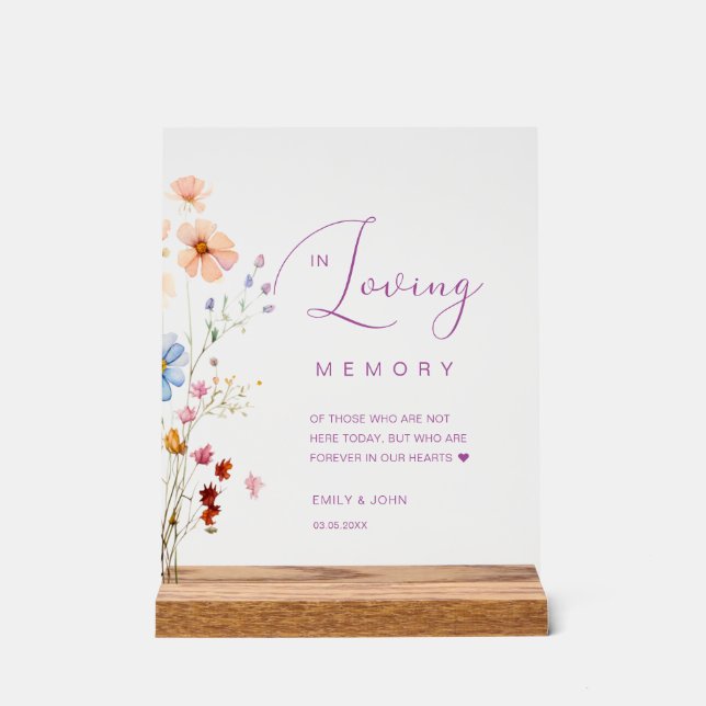 Wildflower "In Loving Memory" Wedding  Acrylic Sign (Front)