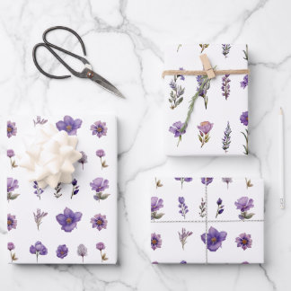 Wildflower in purple watercolor wrapping paper sheet