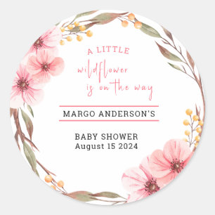 Wildflower Is On The Way Pink Baby Shower Classic Round Sticker