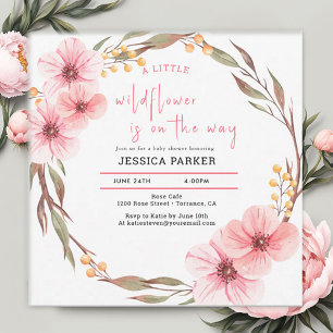 Wildflower Is On The Way Pink Baby Shower Invitation