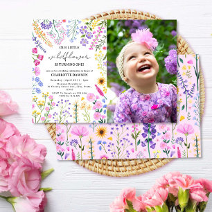 Wildflower is Turning One First Birthday Photo Invitation
