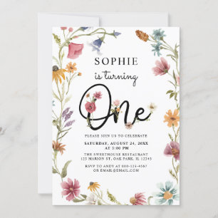 Wildflower Is Turning One Girl 1st Birthday Invitation