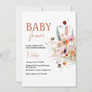 Wildflower Labybug Pampas Grass Baby Shower  Invitation