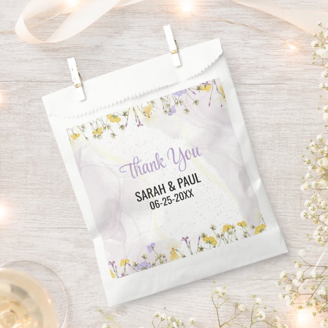 Wildflower Lavender And Yellow Floral Wedding Favour Bags (Clipped)