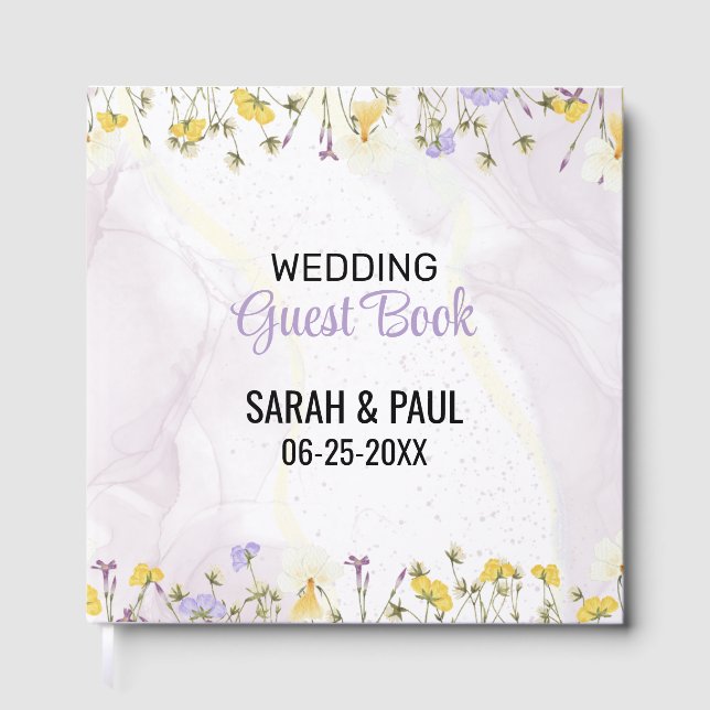 Wildflower Lavender And Yellow Floral Wedding Guest Book (Front)