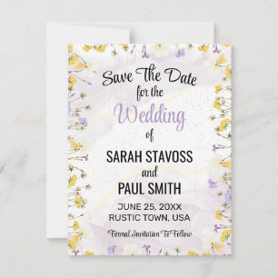 Wildflower Lavender and Yellow Floral wedding Save The Date