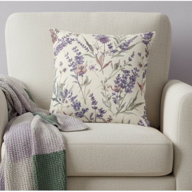 Wildflower Lavender Boho Botanical Floral Cushion (Creator Uploaded)