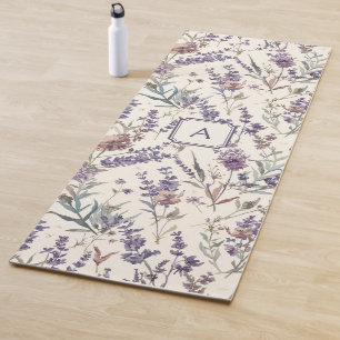 Wildflower Lavender Boho Botanical Floral Monogram Yoga Mat