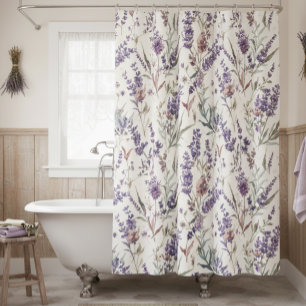 Wildflower Lavender Boho Botanical Floral Pattern Shower Curtain