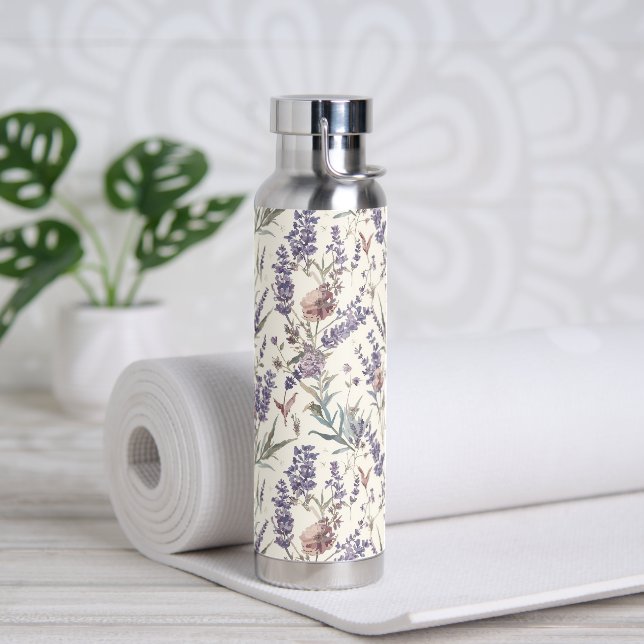 Wildflower Lavender Boho Botanical Floral Water Bottle (Yoga (Rotated))