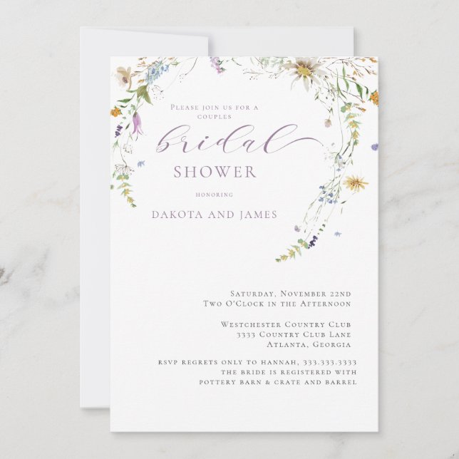  Wildflower Lavender Floral Couples Bridal Shower Invitation (Front)