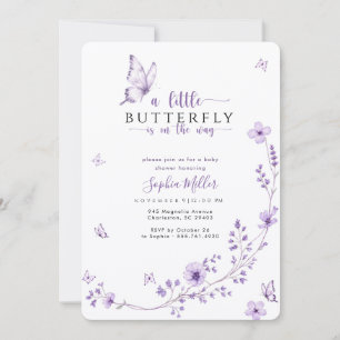 Wildflower Lavender Purple Butterfly Baby Shower Invitation
