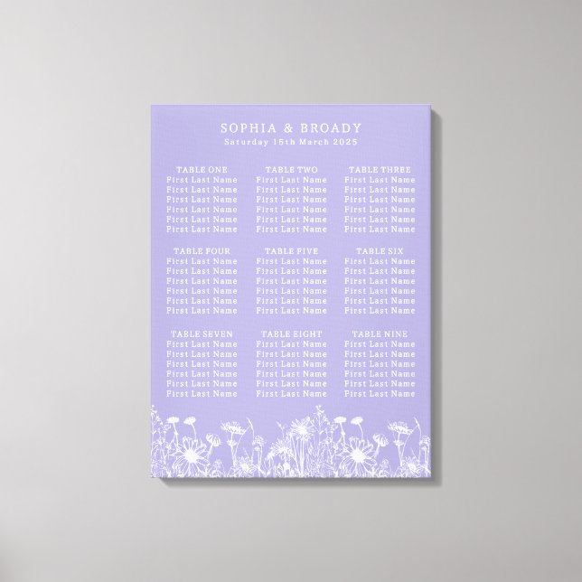 Wildflower Lavender Seating Chart Canvas Print (Front)