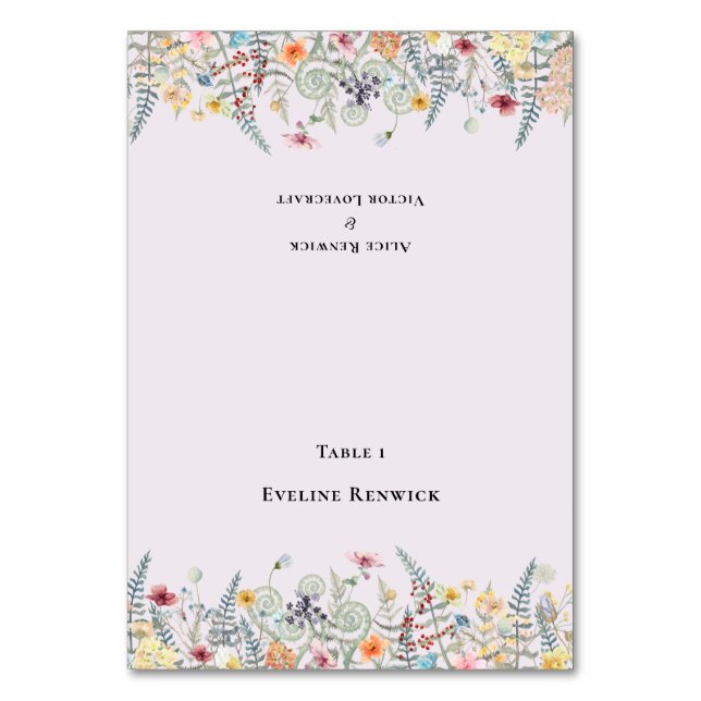 Wildflower Lavender Wedding Foldable Place Card (Front)