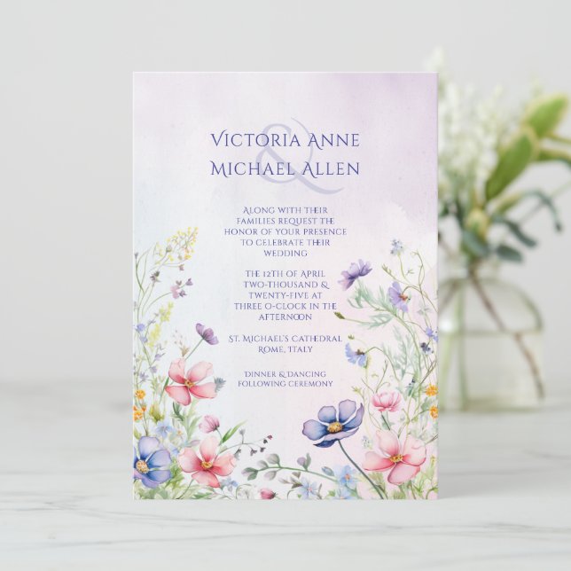 Wildflower Lavender Wedding Invitation (Standing Front)