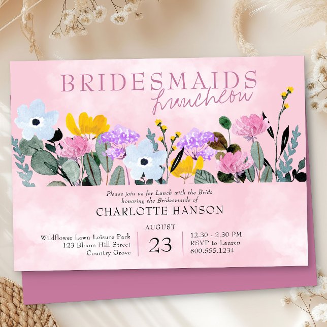 Wildflower Lawn Pretty Pink Bridesmaids Luncheon Invitation (Bridesmaids Luncheon Invitation from my Wildflower Lawn Bridal Shower collection)