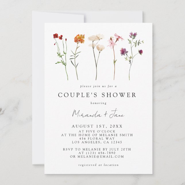 Wildflower Lesbian Pride Floral Couple's Shower Invitation (Front)