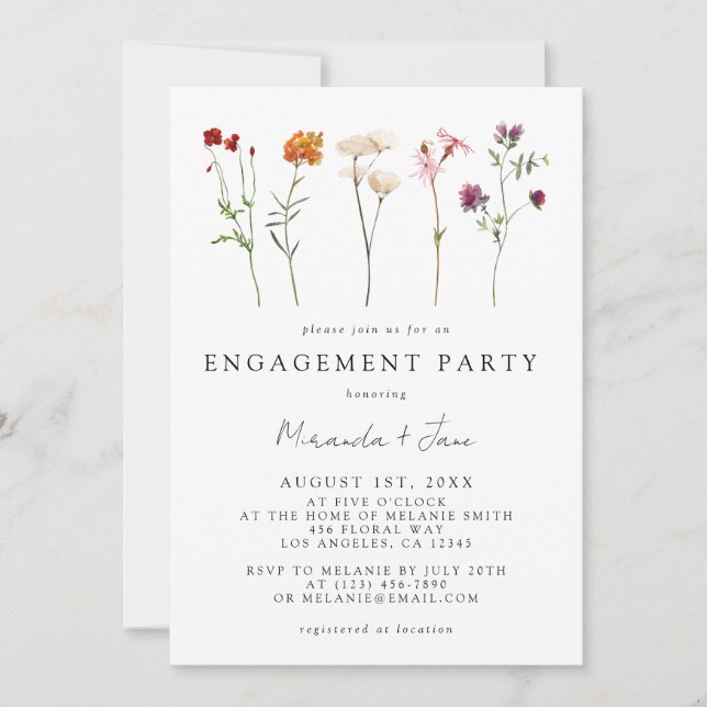 Wildflower Lesbian Pride Floral Engagement Party Invitation (Front)