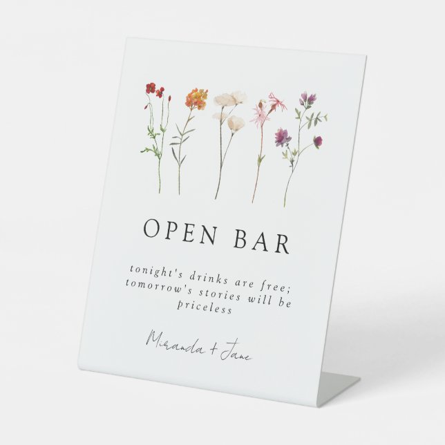 Wildflower Lesbian Pride Floral Wedding Open Bar Pedestal Sign (Front)
