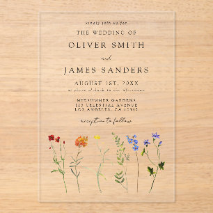 Wildflower LGBT Gay Pride Floral Wedding Acrylic Invitations