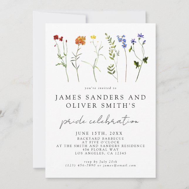 Wildflower LGBTQ Floral Gay Pride Celebration Invitation (Front)