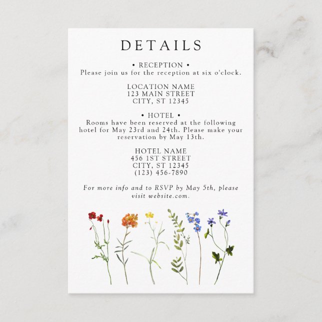 Wildflower LGBTQ Gay Pride Floral Wedding Details Enclosure Card (Front)