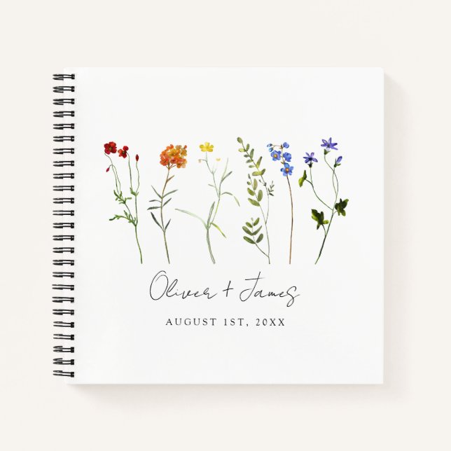 Wildflower LGBTQ Pride Floral Wedding Guest Book (Front)
