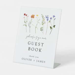 Wildflower LGBTQ Pride Floral Wedding Guest Book Pedestal Sign