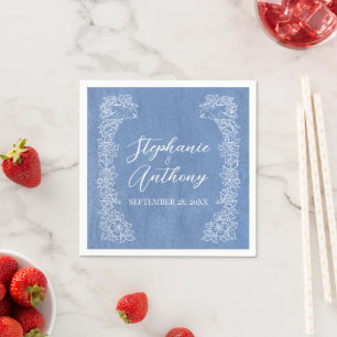 Wildflower Light Blue White Bird Border Wedding  Napkin