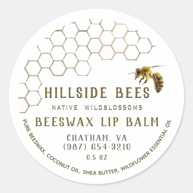 Wildflower Lip Balm Label with Honeycomb & Bee (Front)