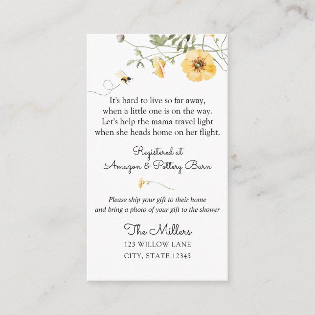  Wildflower Long Distance baby shower Enclosure Card (Front)