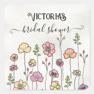 Wildflower love in bloom Bridal Shower Square Sticker