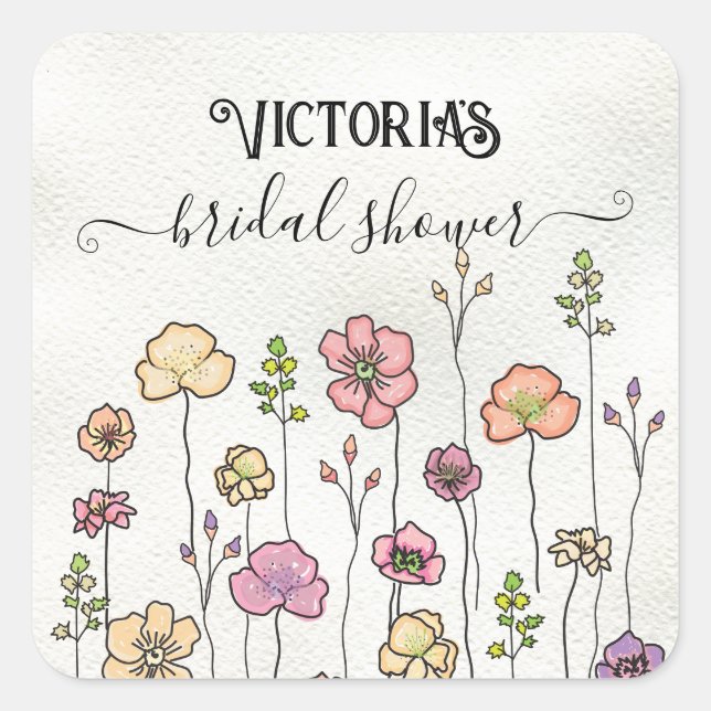 Wildflower love in bloom Bridal Shower Square Sticker (Front)