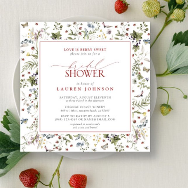 Wildflower Love Is Berry Sweet Red Bridal Shower Invitation (Bridal Shower Invitation!)