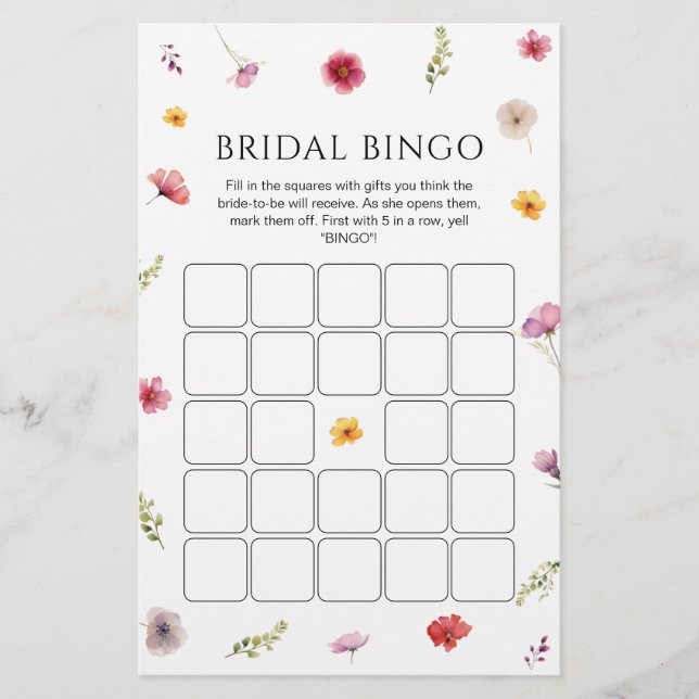 Wildflower Love is Blooming Bridal Bingo Game (Front)